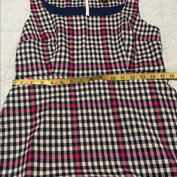 J.Crew Scoop neck Fit Flare Dress 8 Herringbone Twill Tall Lined Navy Pleated - Picture 13 of 13